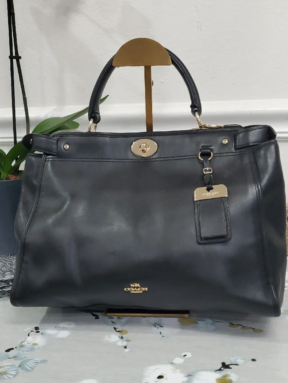 COACH Gramercy Black Leather Satchel Bag